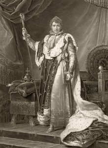 Napoleon I, Keizer van Frankrijk, in zijn kroningsgewaden, gegraveerd door Auguste Desnoyers (1779-1857) door Baron François Pascal Simon Gérard